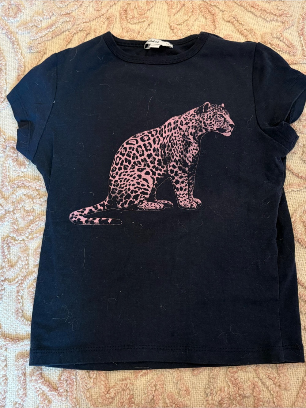 Black Kids' Short Sleeve Tee with Pink Leopard Graphic